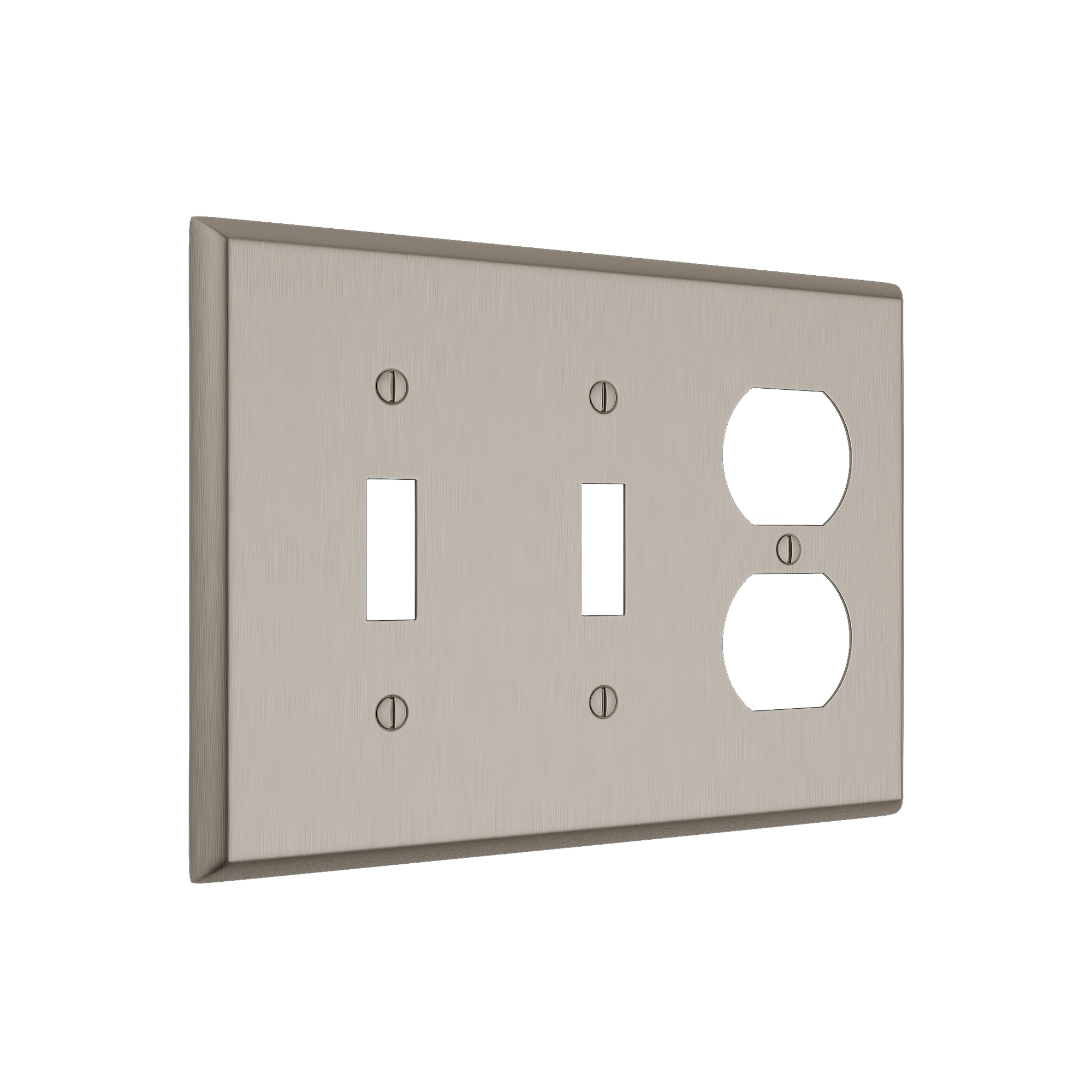 Solid brass Century Toggle & Outlet Wall Plate – Triple in Satin Nickel finish
