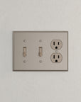 Solid brass Century Toggle & Outlet Wall Plate – Triple in Satin Nickel finish