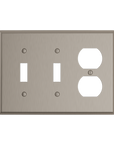 Solid brass Century Toggle & Outlet Wall Plate – Triple in Satin Nickel finish