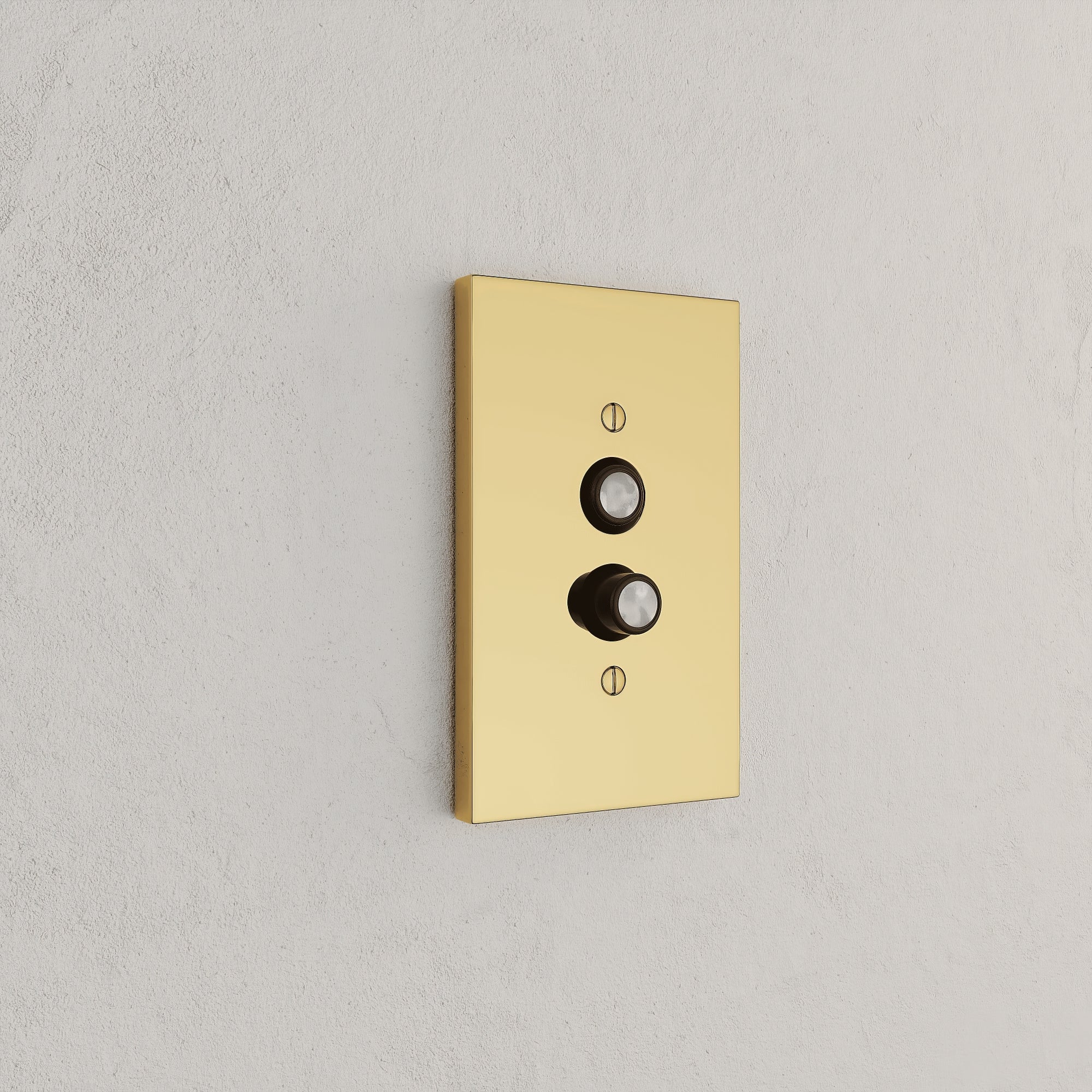 Solid brass Futura Push Button Wall Plate in Polished Brass finish