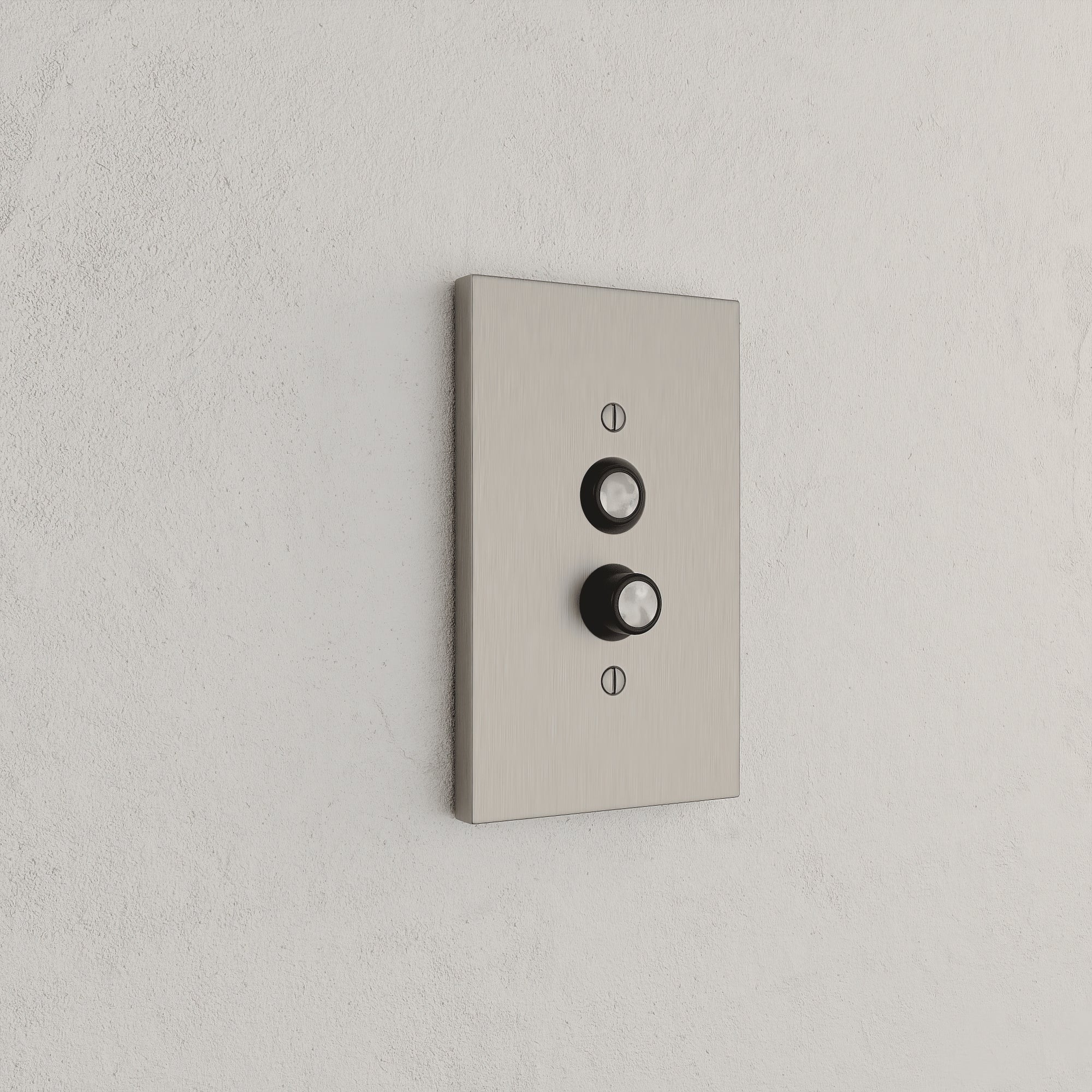 Solid brass Futura Push Button Wall Plate in Satin Nickel finish