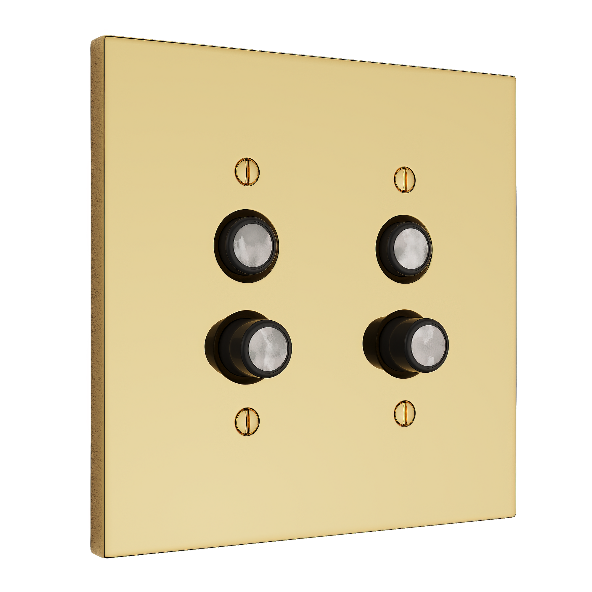 Solid brass Futura Push Button Wall Plate – Double in Polished Brass finish