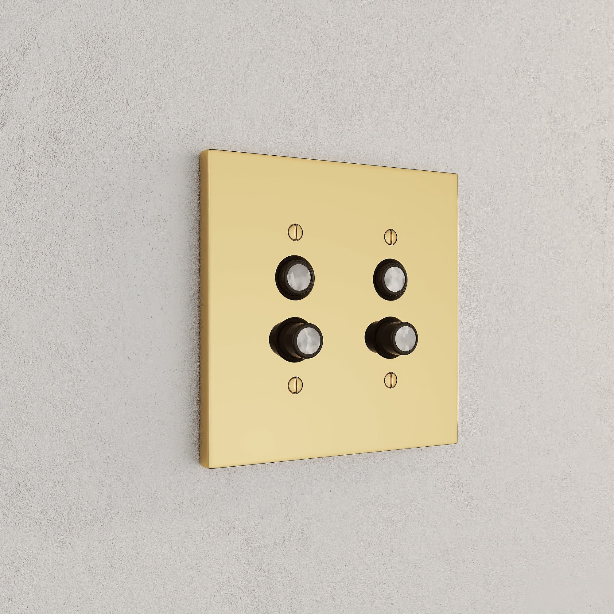 Solid brass Futura Push Button Wall Plate – Double in Polished Brass finish