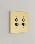 Solid brass Futura Push Button Wall Plate – Double in Polished Brass finish