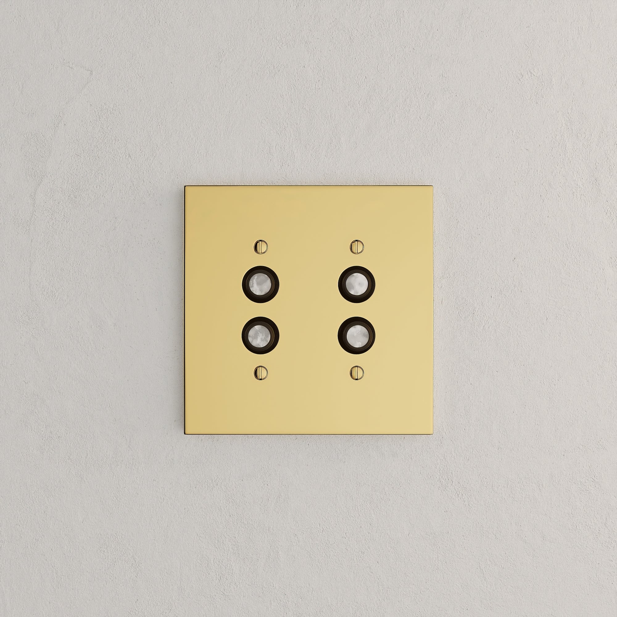 Solid brass Futura Push Button Wall Plate – Double in Polished Brass finish