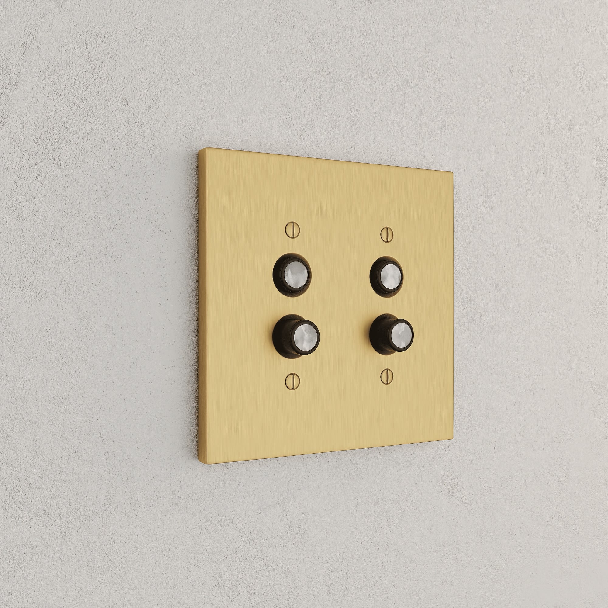 Solid brass Futura Push Button Wall Plate – Double in Satin Brass finish
