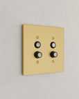 Solid brass Futura Push Button Wall Plate – Double in Satin Brass finish