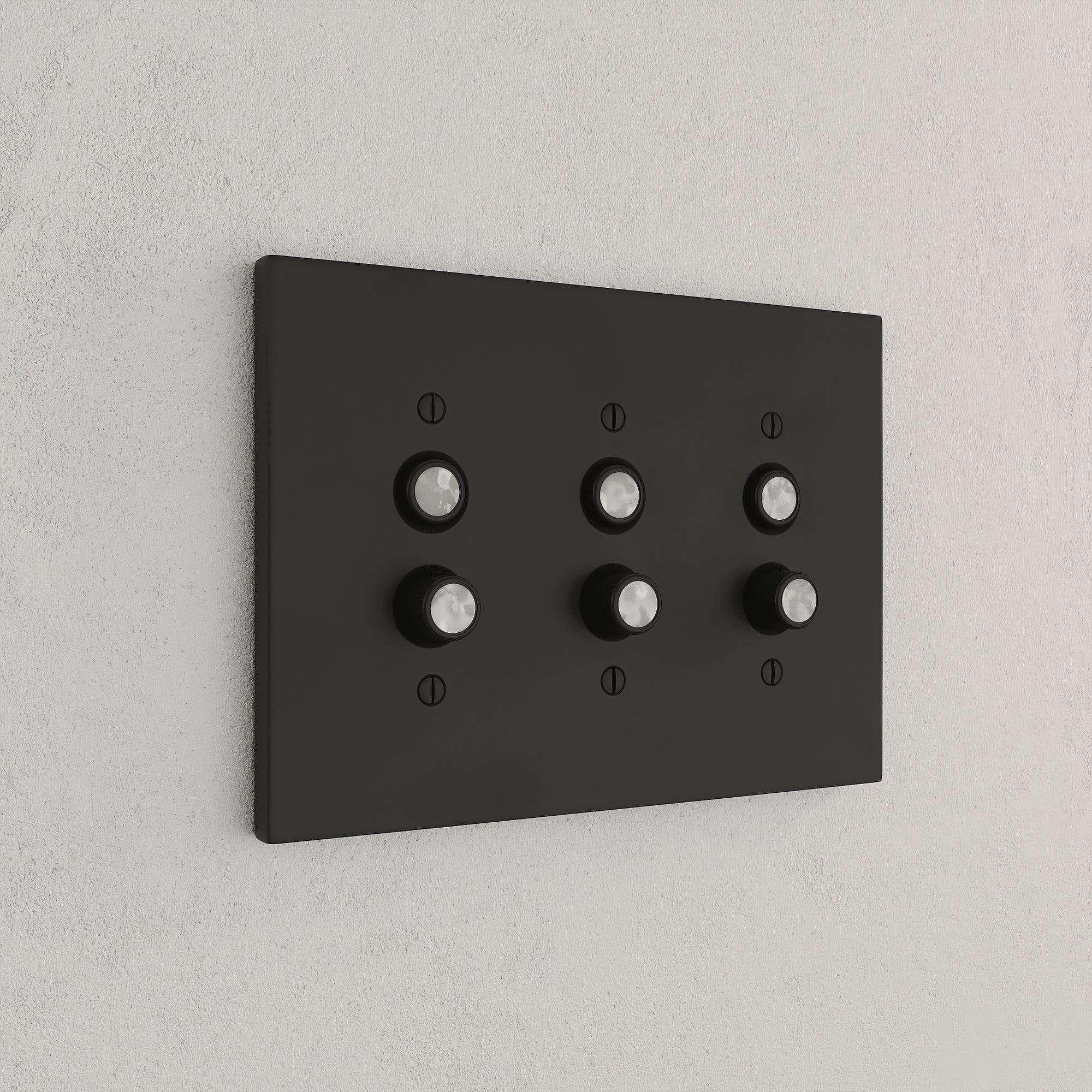 Solid brass Futura Push Button Wall Plate – Triple in Coal Black Brass finish