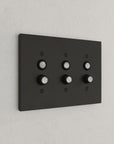 Solid brass Futura Push Button Wall Plate – Triple in Coal Black Brass finish