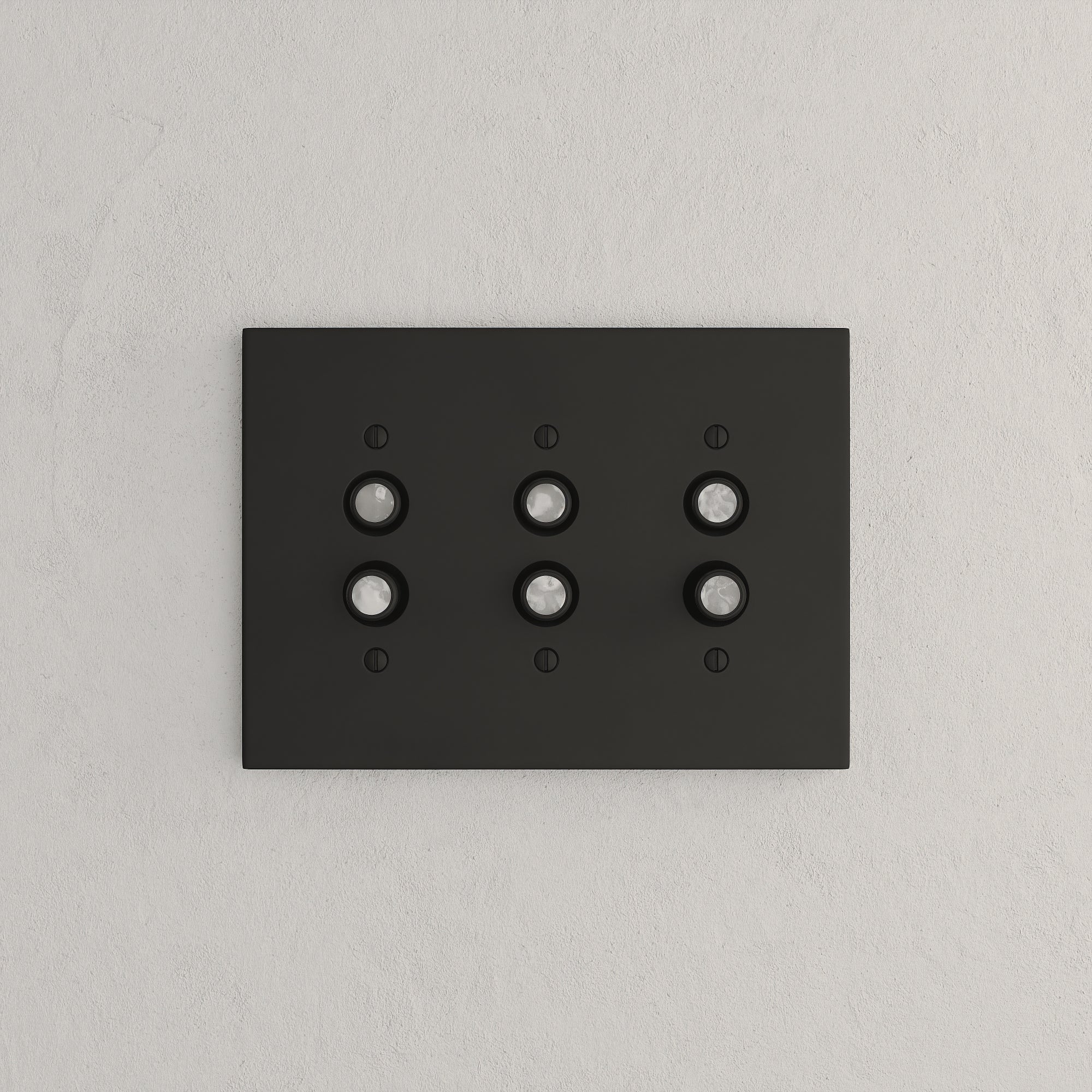 Solid brass Futura Push Button Wall Plate – Triple in Coal Black Brass finish