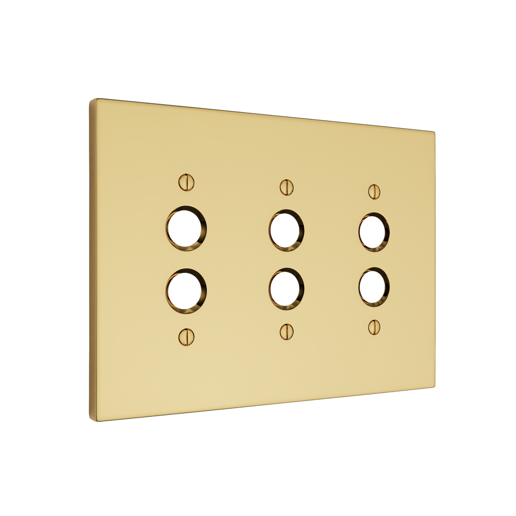 Solid brass Futura Push Button Wall Plate – Triple in Polished Brass finish