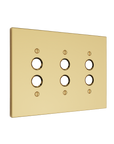 Solid brass Futura Push Button Wall Plate – Triple in Polished Brass finish