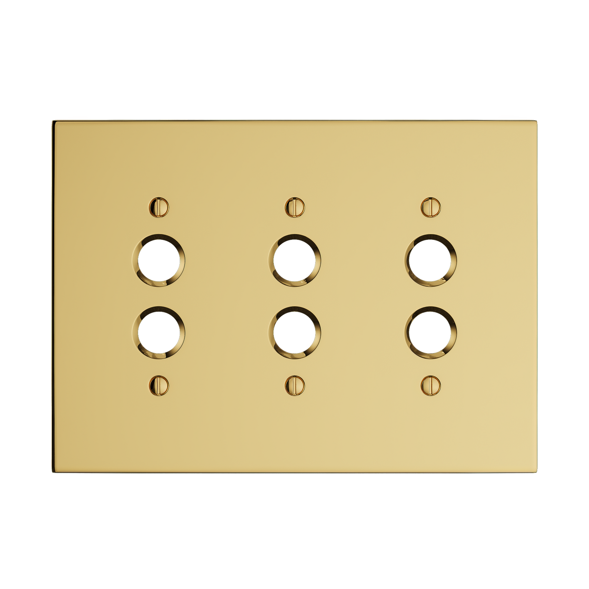Solid brass Futura Push Button Wall Plate – Triple in Polished Brass finish