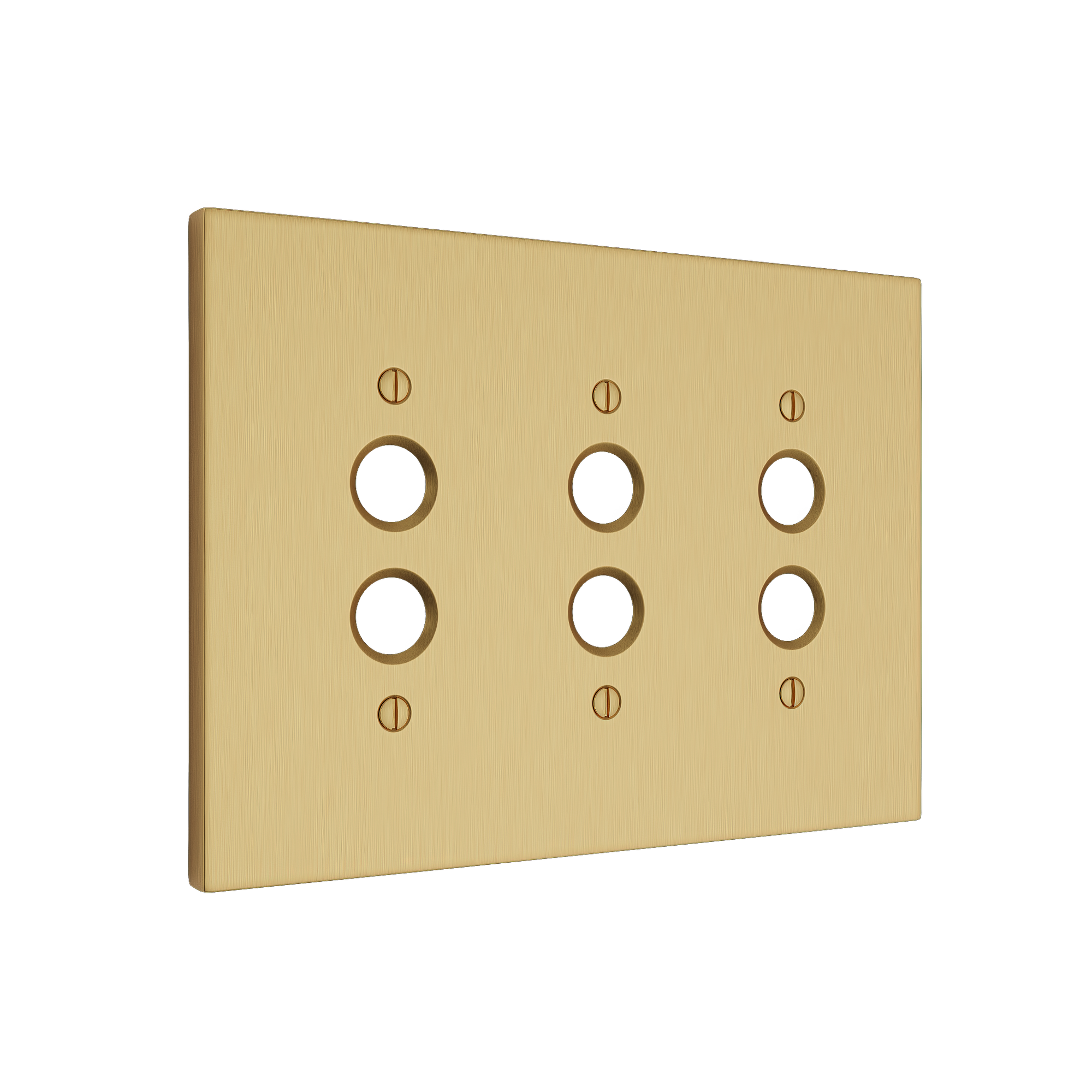 Solid brass Futura Push Button Wall Plate – Triple in Satin Brass finish