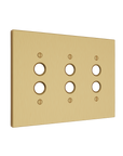 Solid brass Futura Push Button Wall Plate – Triple in Satin Brass finish