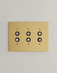 Solid brass Futura Push Button Wall Plate – Triple in Satin Brass finish