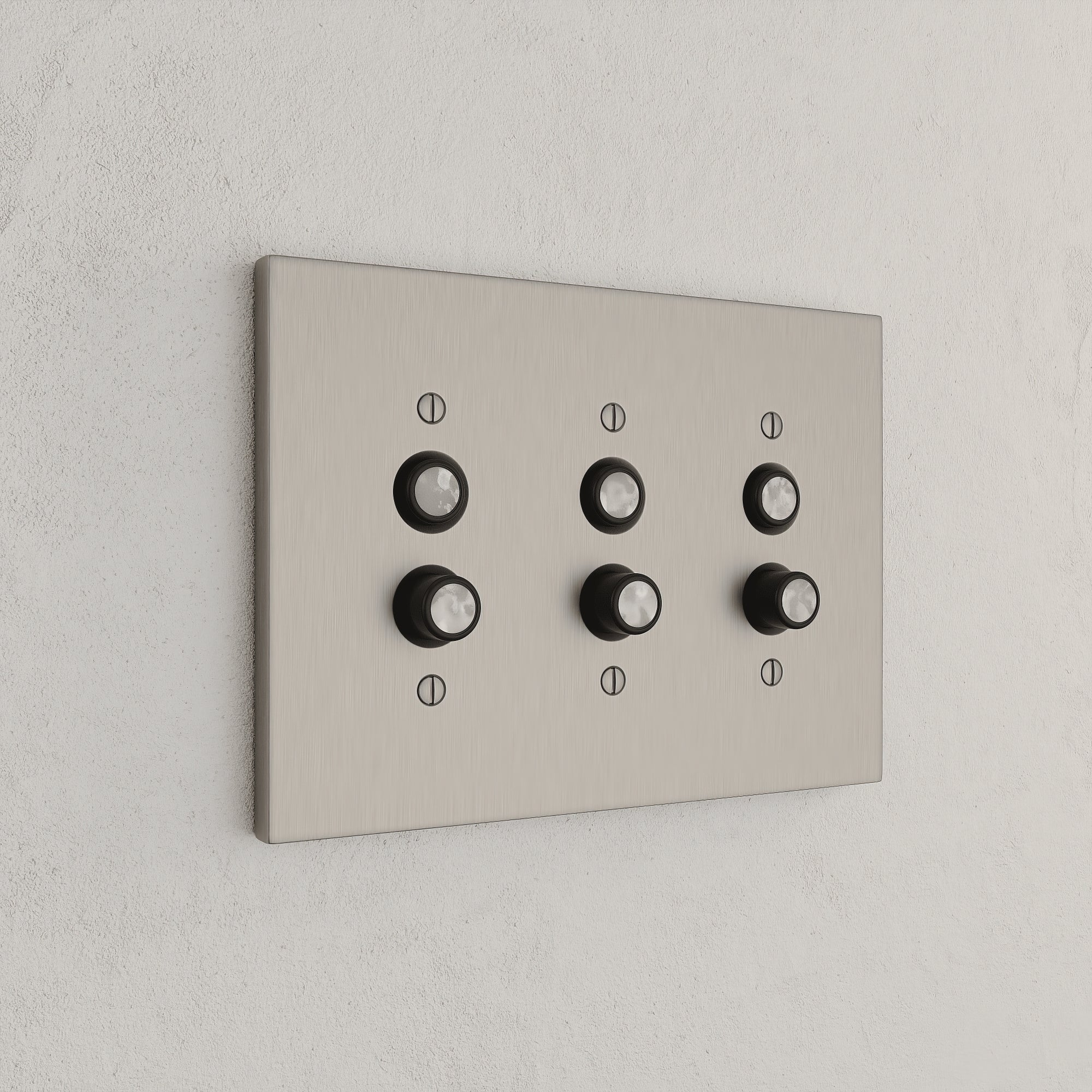 Solid brass Futura Push Button Wall Plate – Triple in Satin Nickel finish