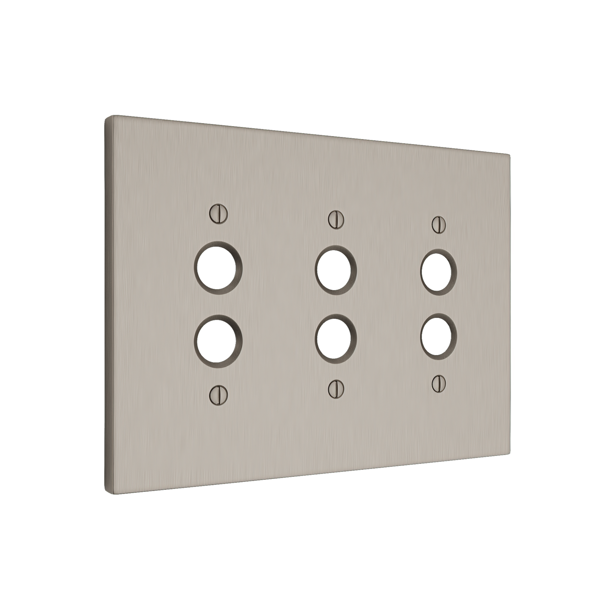 Solid brass Futura Push Button Wall Plate – Triple in Satin Nickel finish