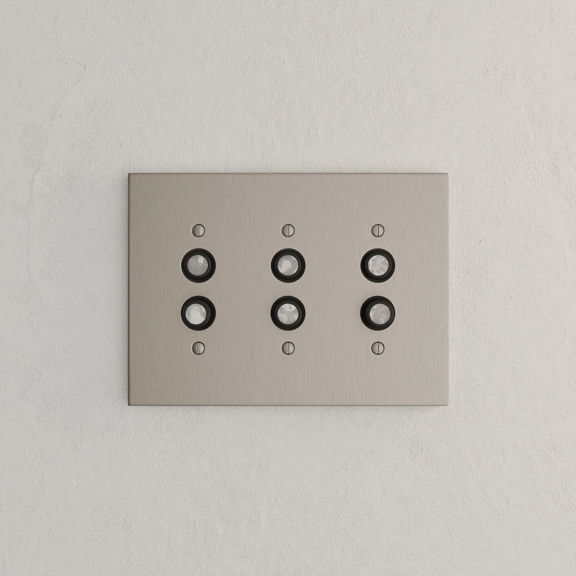 Solid brass Futura Push Button Wall Plate – Triple in Satin Nickel finish