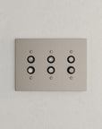 Solid brass Futura Push Button Wall Plate – Triple in Satin Nickel finish