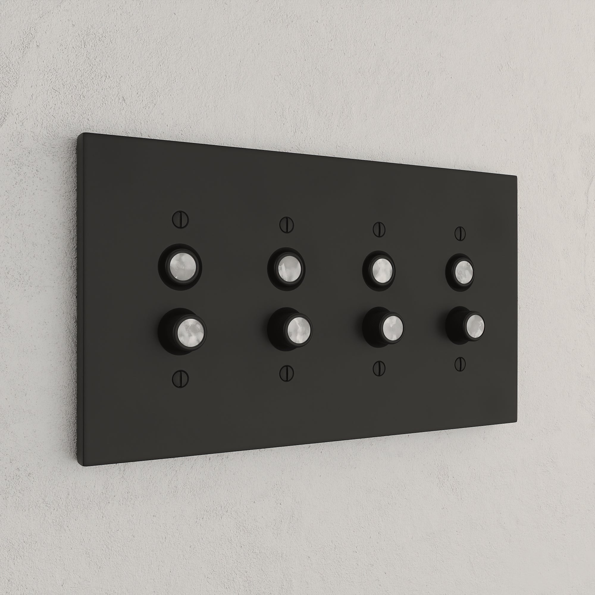 Solid brass Futura Push Button Wall Plate – Quad in Coal Black Brass finish