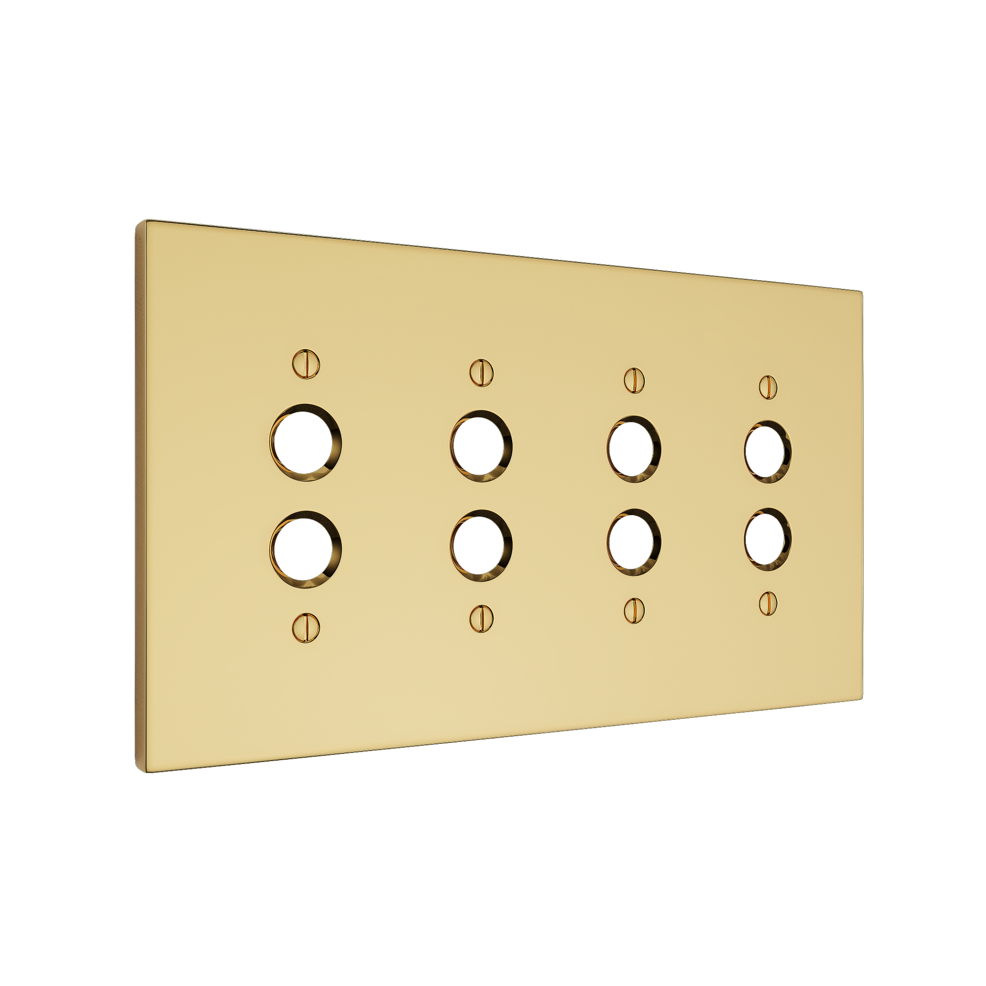 Solid brass Futura Push Button Wall Plate – Quad in Polished Brass finish