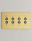 Solid brass Futura Push Button Wall Plate – Quad in Polished Brass finish