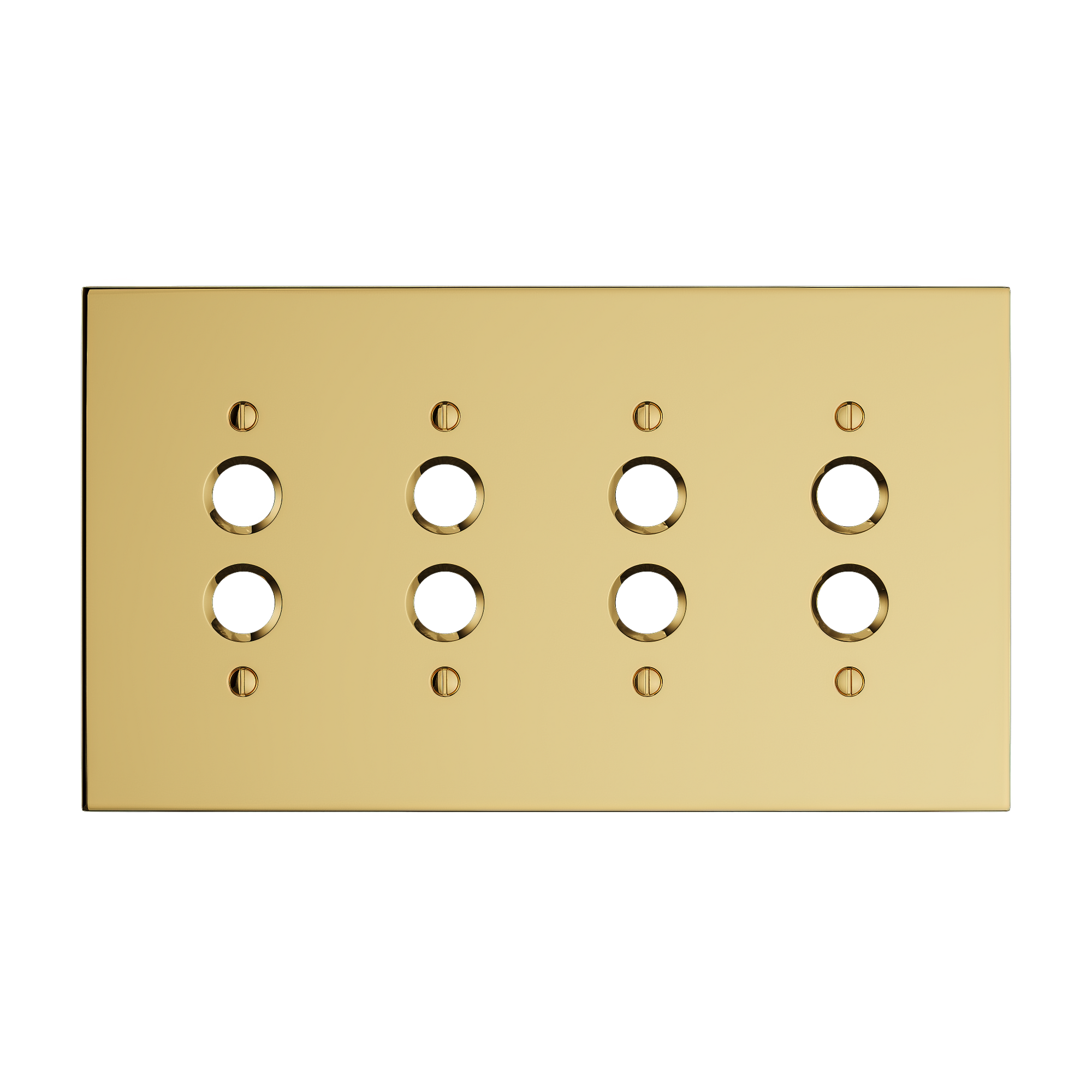Solid brass Futura Push Button Wall Plate – Quad in Polished Brass finish