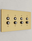 Solid brass Futura Push Button Wall Plate – Quad in Satin Brass finish