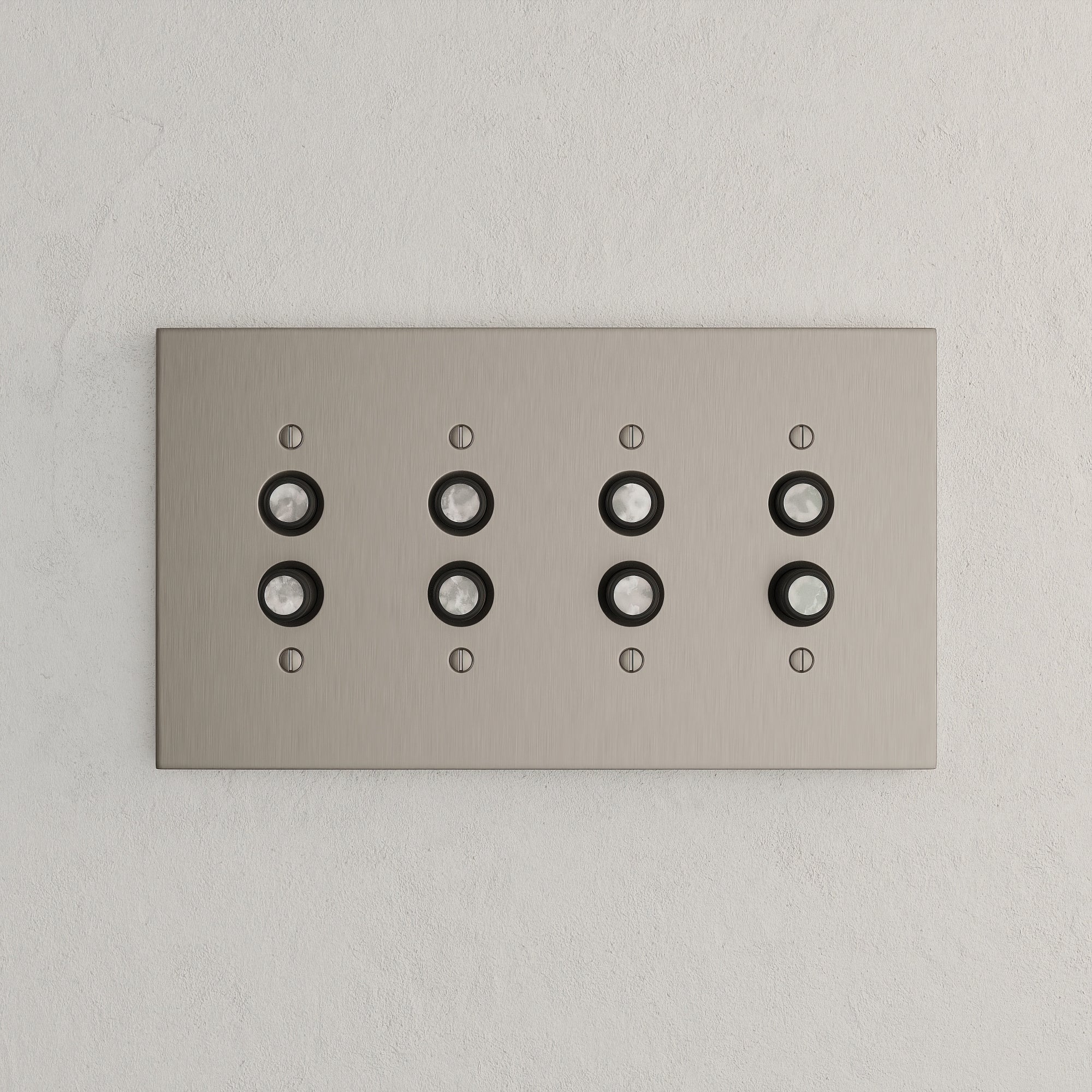 Solid brass Futura Push Button Wall Plate – Quad in Satin Nickel finish
