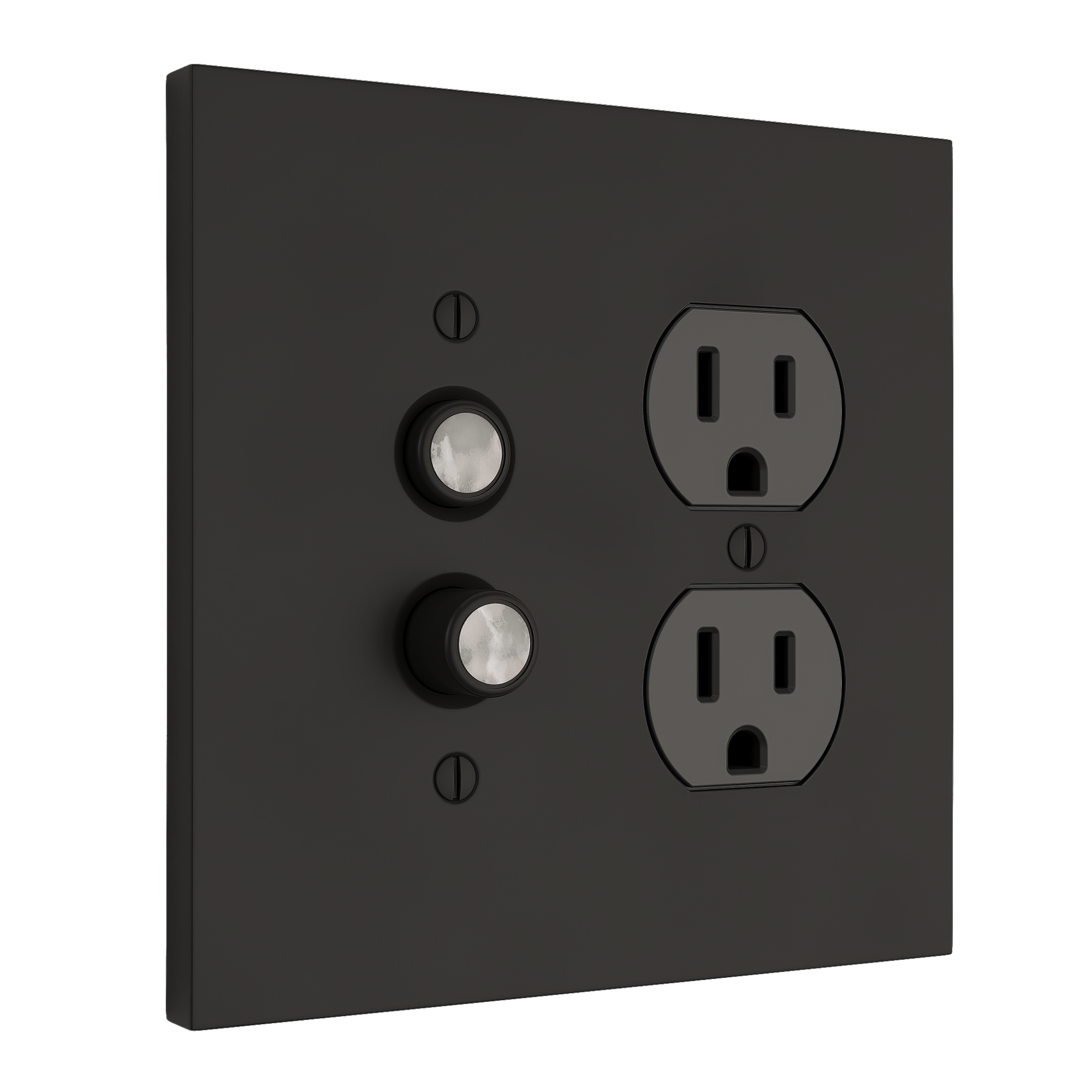 Solid brass Futura Push Button &amp; Outlet Wall Plate – Double in Coal Black Brass finish