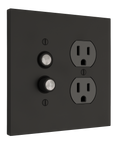 Solid brass Futura Push Button & Outlet Wall Plate – Double in Coal Black Brass finish