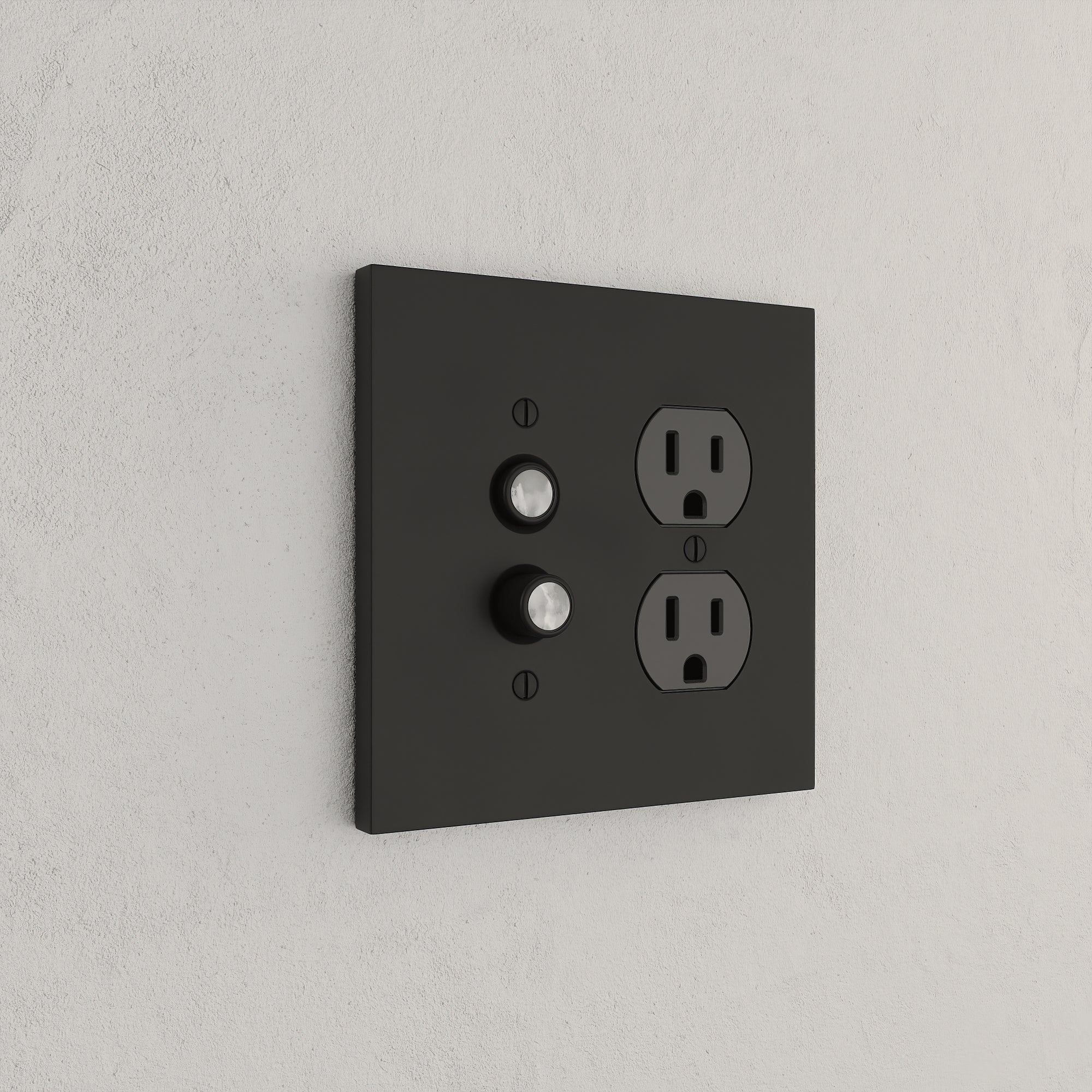 Solid brass Futura Push Button &amp; Outlet Wall Plate – Double in Coal Black Brass finish