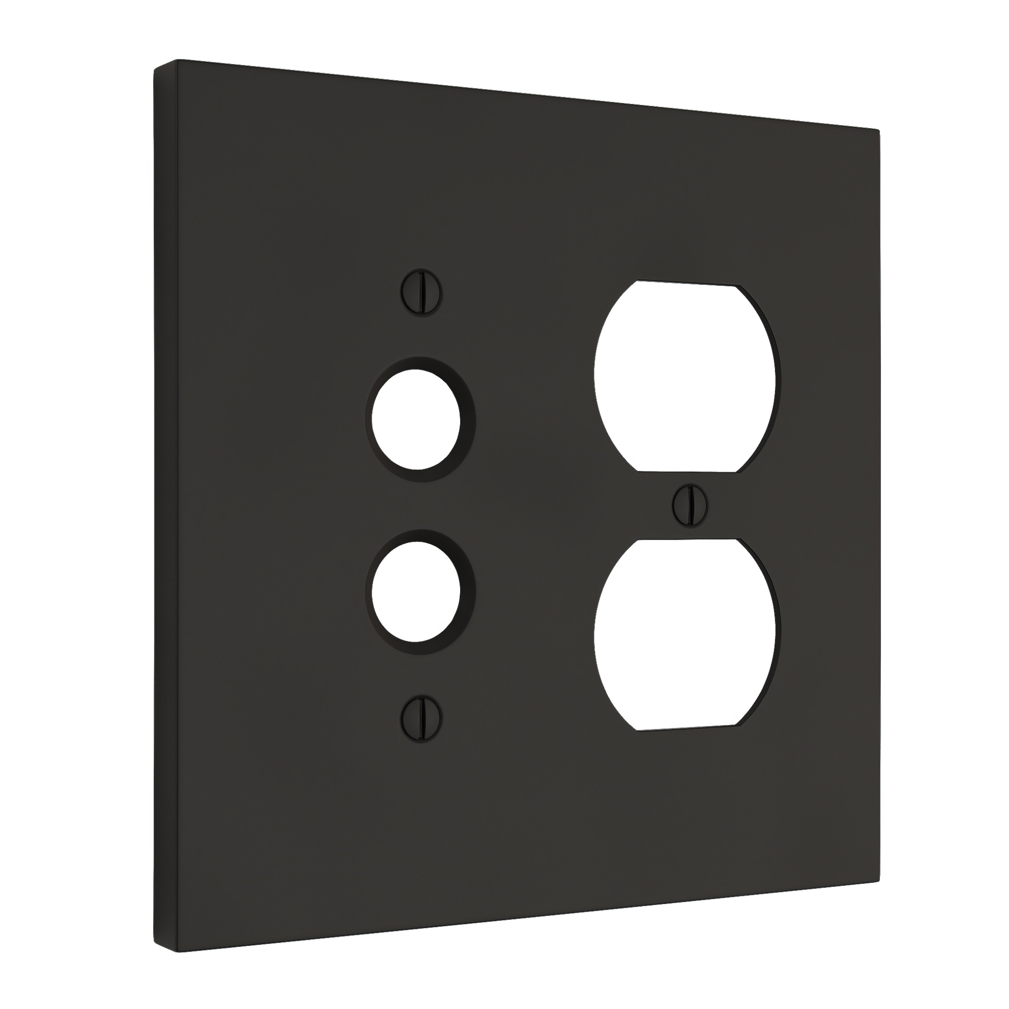 Solid brass Futura Push Button & Outlet Wall Plate – Double in Coal Black Brass finish