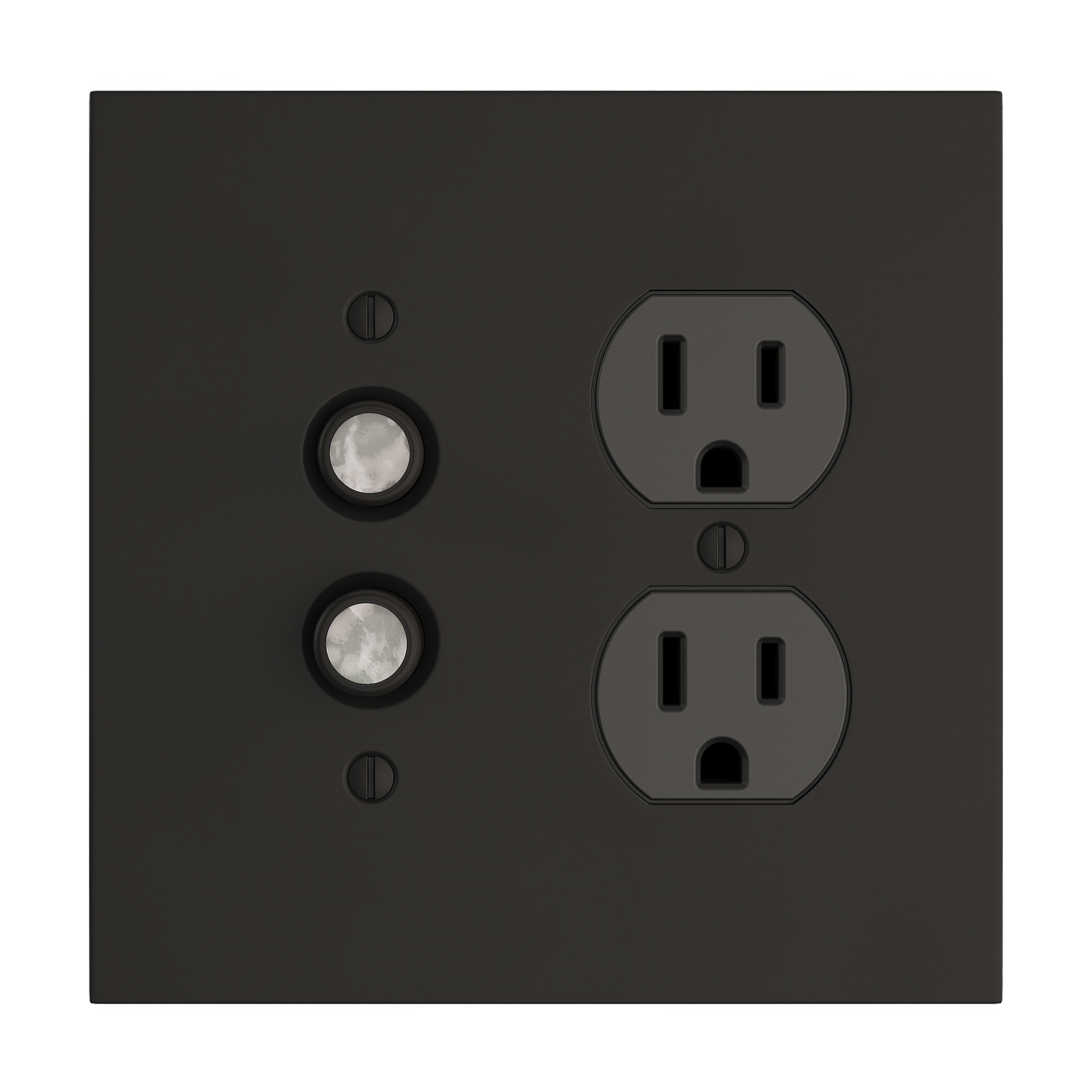 Solid brass Futura Push Button &amp; Outlet Wall Plate – Double in Coal Black Brass finish