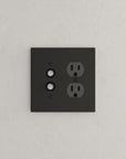 Solid brass Futura Push Button & Outlet Wall Plate – Double in Coal Black Brass finish