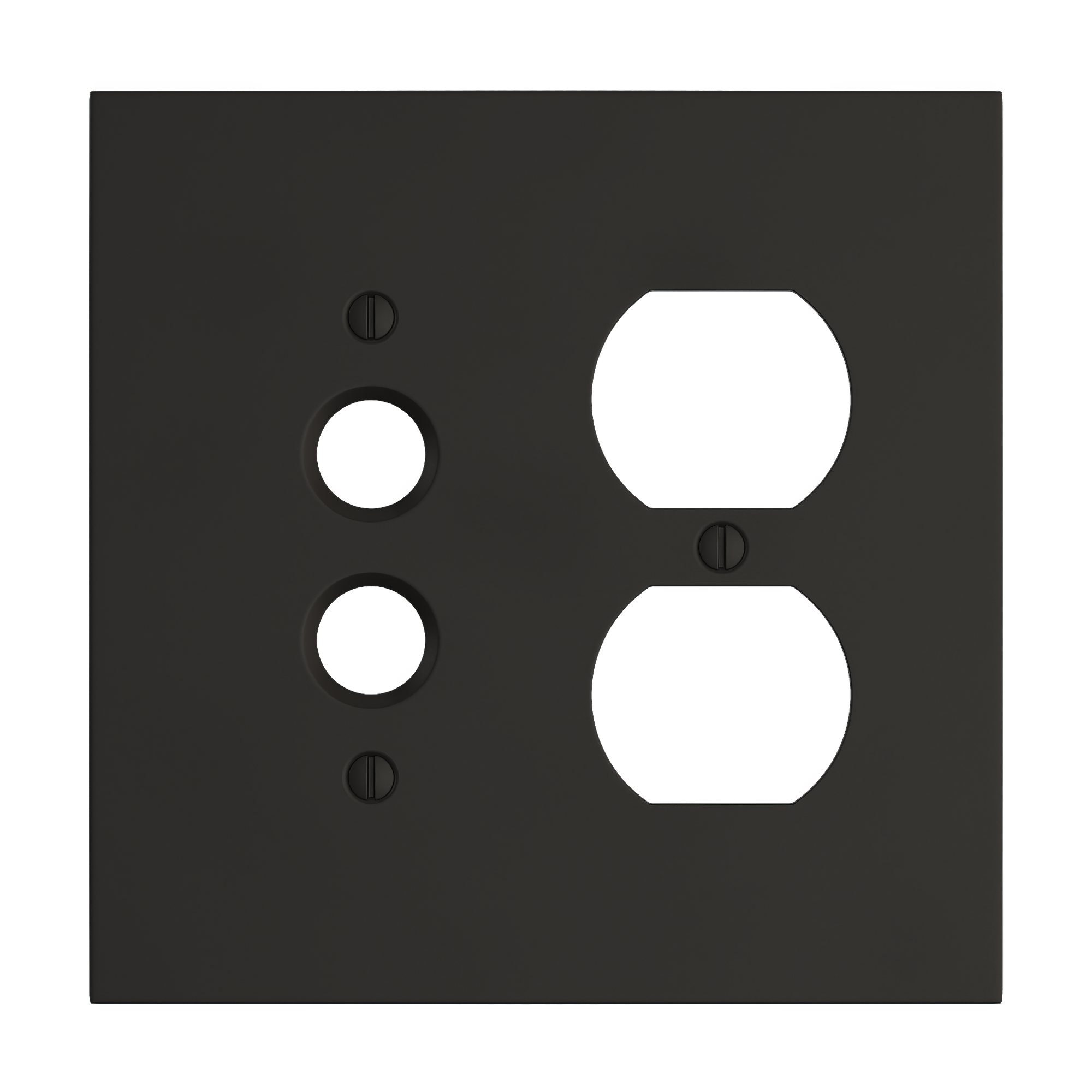 Solid brass Futura Push Button &amp; Outlet Wall Plate – Double in Coal Black Brass finish