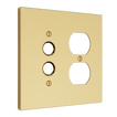 Solid brass Futura Push Button & Outlet Wall Plate – Double in Polished Brass finish