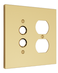 Solid brass Futura Push Button & Outlet Wall Plate – Double in Polished Brass finish