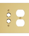 Solid brass Futura Push Button & Outlet Wall Plate – Double in Polished Brass finish