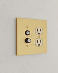 Solid brass Futura Push Button & Outlet Wall Plate – Double in Satin Brass finish
