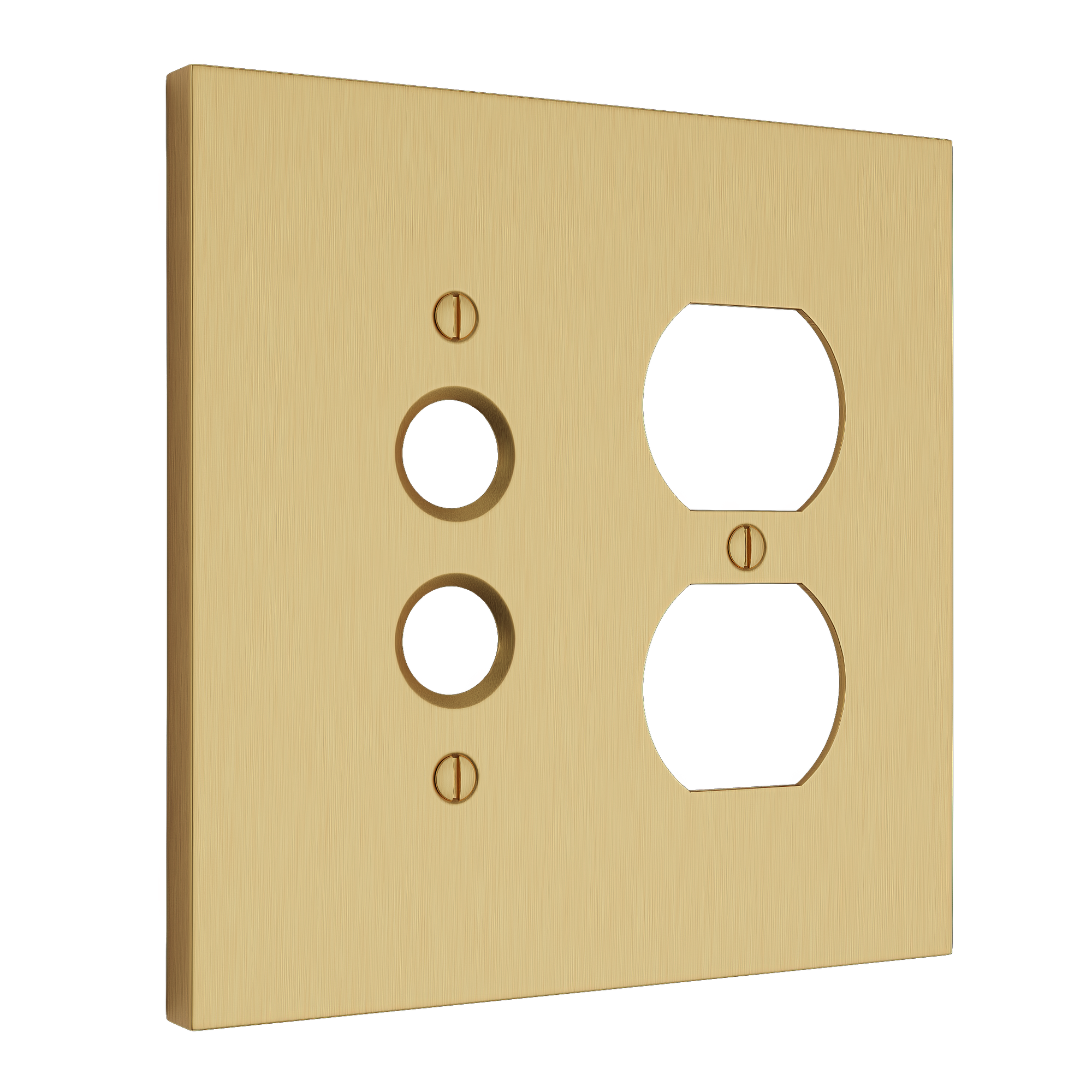 Solid brass Futura Push Button & Outlet Wall Plate – Double in Satin Brass finish