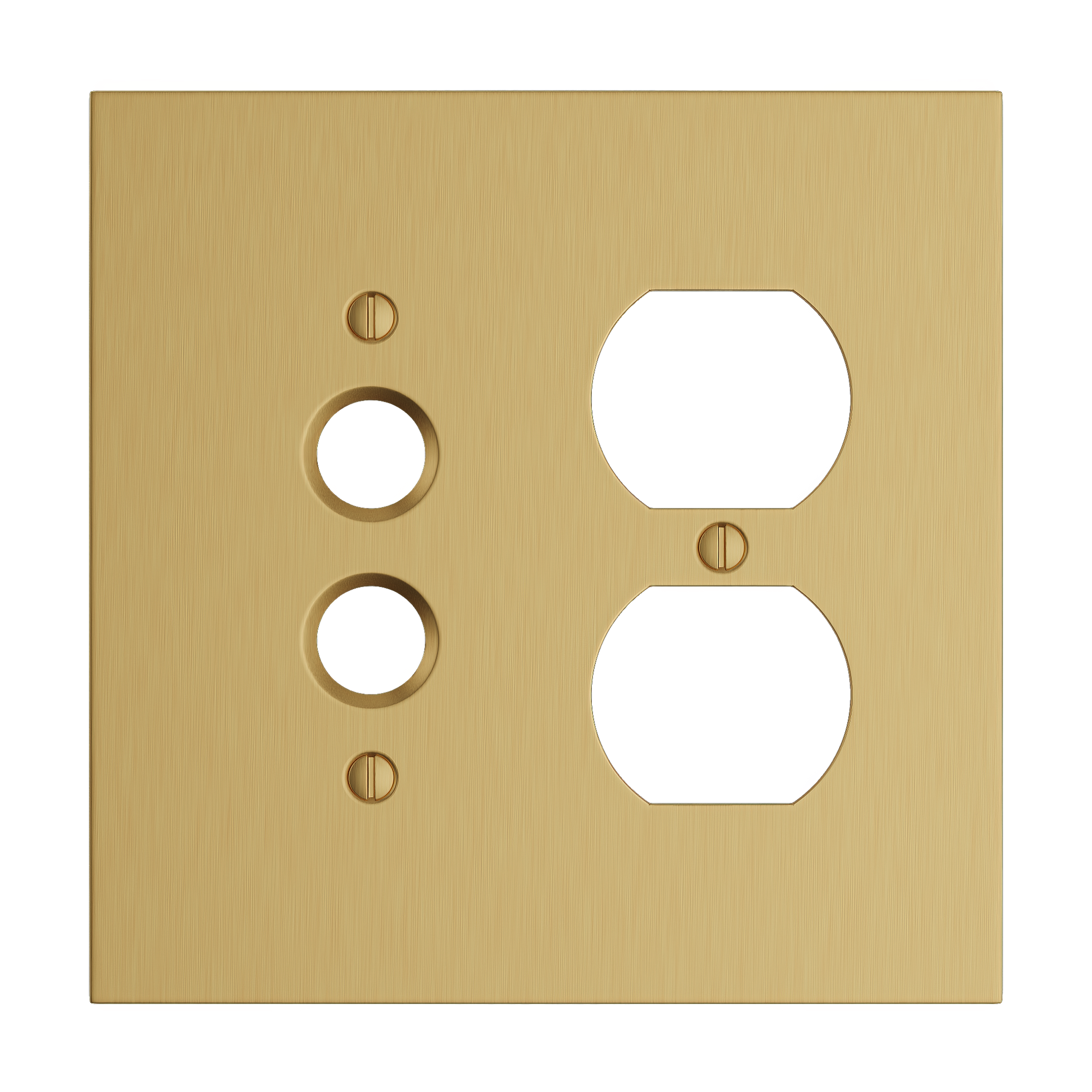 Solid brass Futura Push Button &amp; Outlet Wall Plate – Double in Satin Brass finish