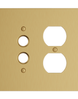 Solid brass Futura Push Button & Outlet Wall Plate – Double in Satin Brass finish