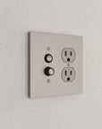 Solid brass Futura Push Button & Outlet Wall Plate – Double in Satin Nickel finish