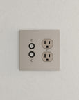 Solid brass Futura Push Button & Outlet Wall Plate – Double in Satin Nickel finish