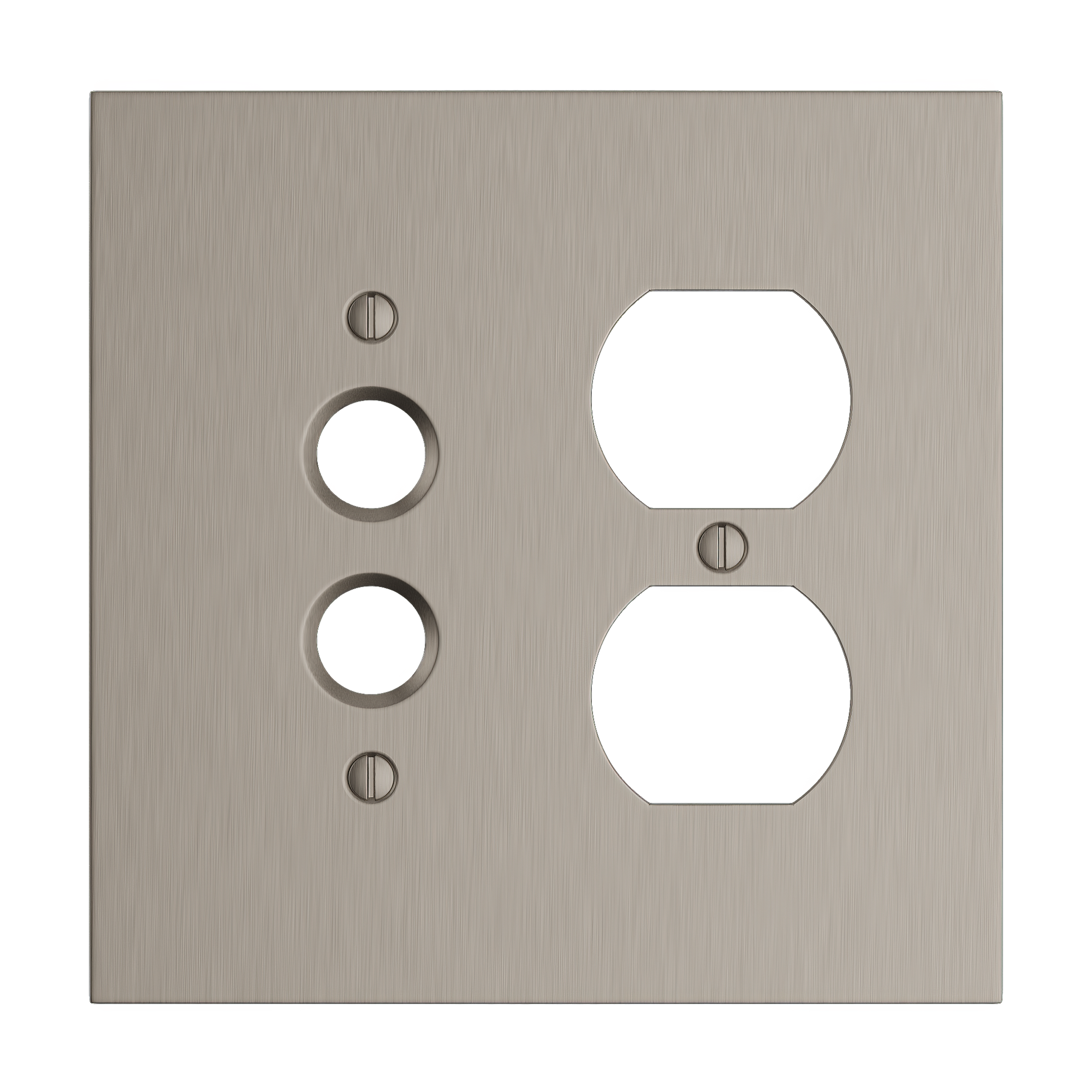 Solid brass Futura Push Button &amp; Outlet Wall Plate – Double in Satin Nickel finish