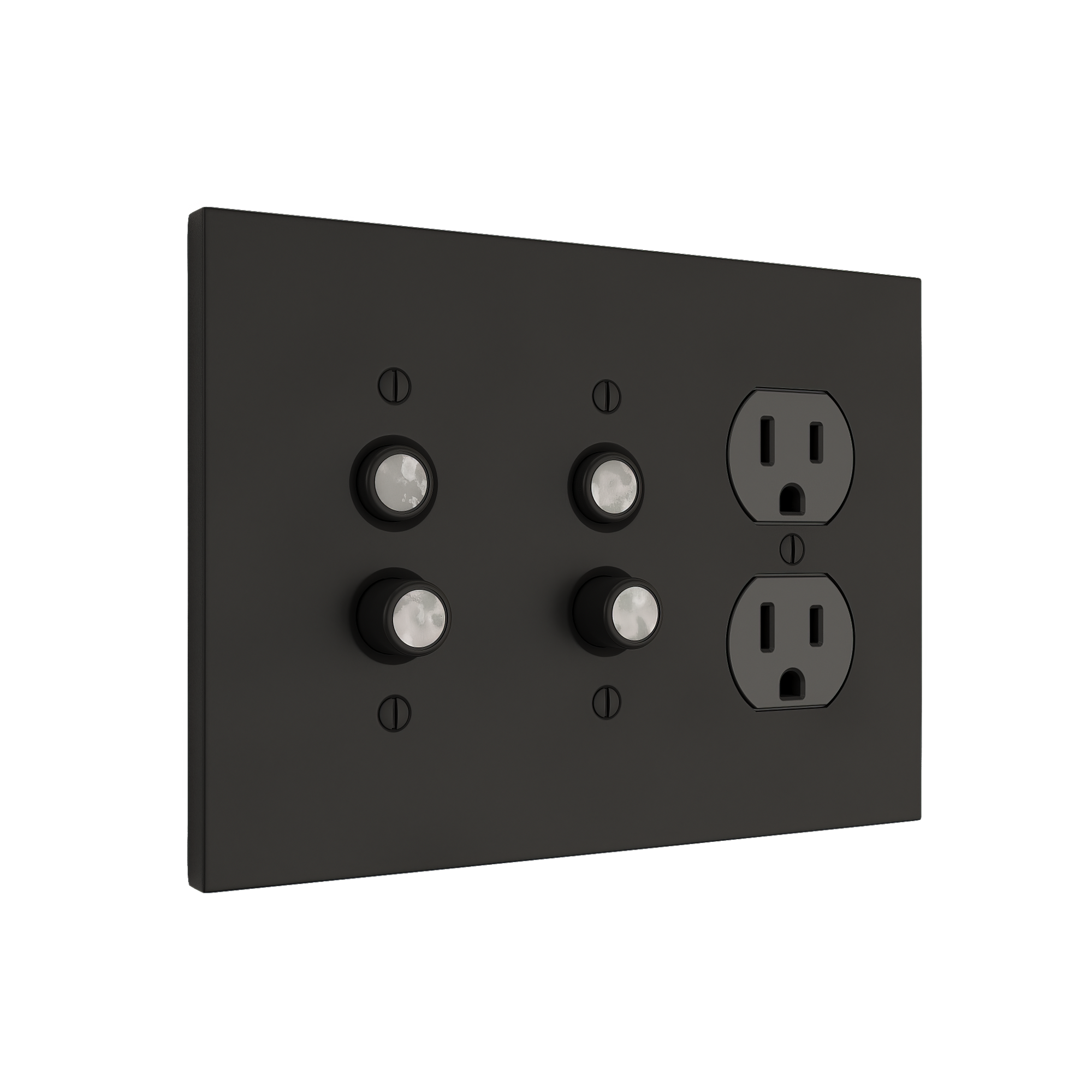Solid brass Futura Push Button &amp; Outlet Wall Plate – Triple in Coal Black Brass finish