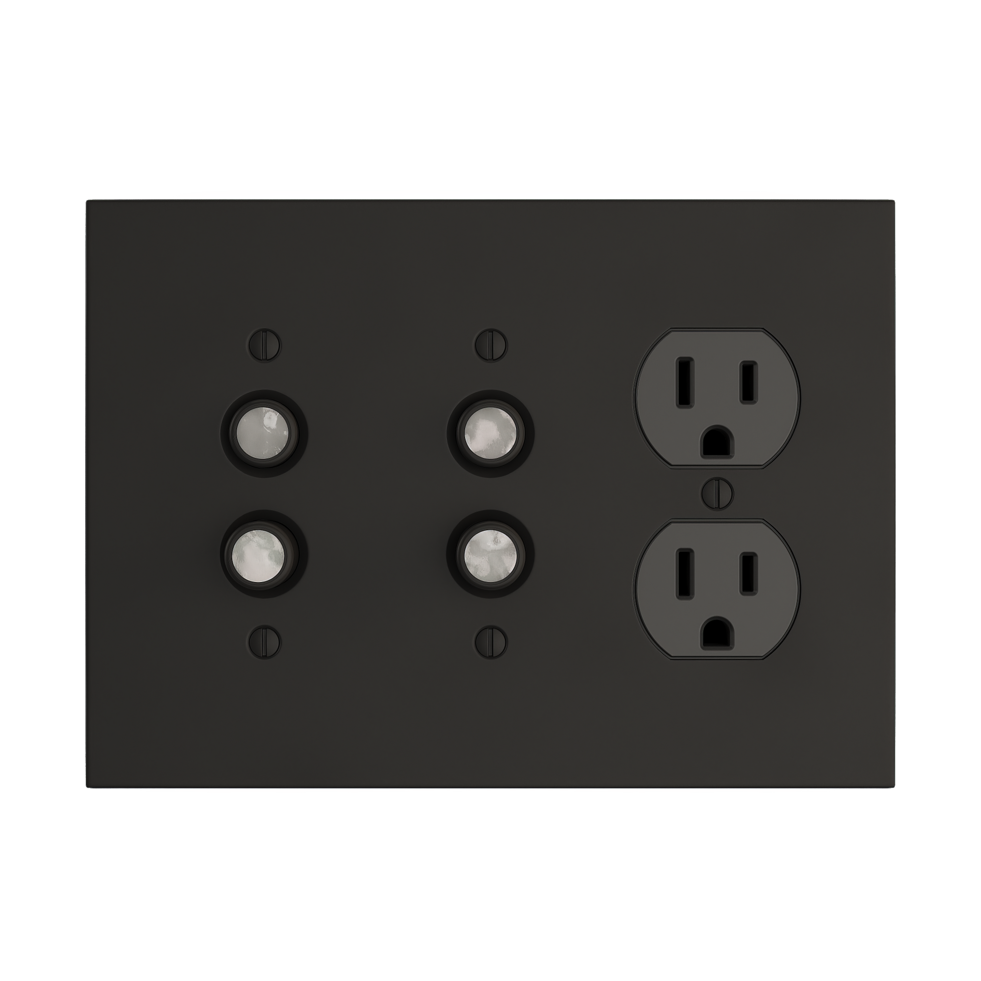 Solid brass Futura Push Button &amp; Outlet Wall Plate – Triple in Coal Black Brass finish