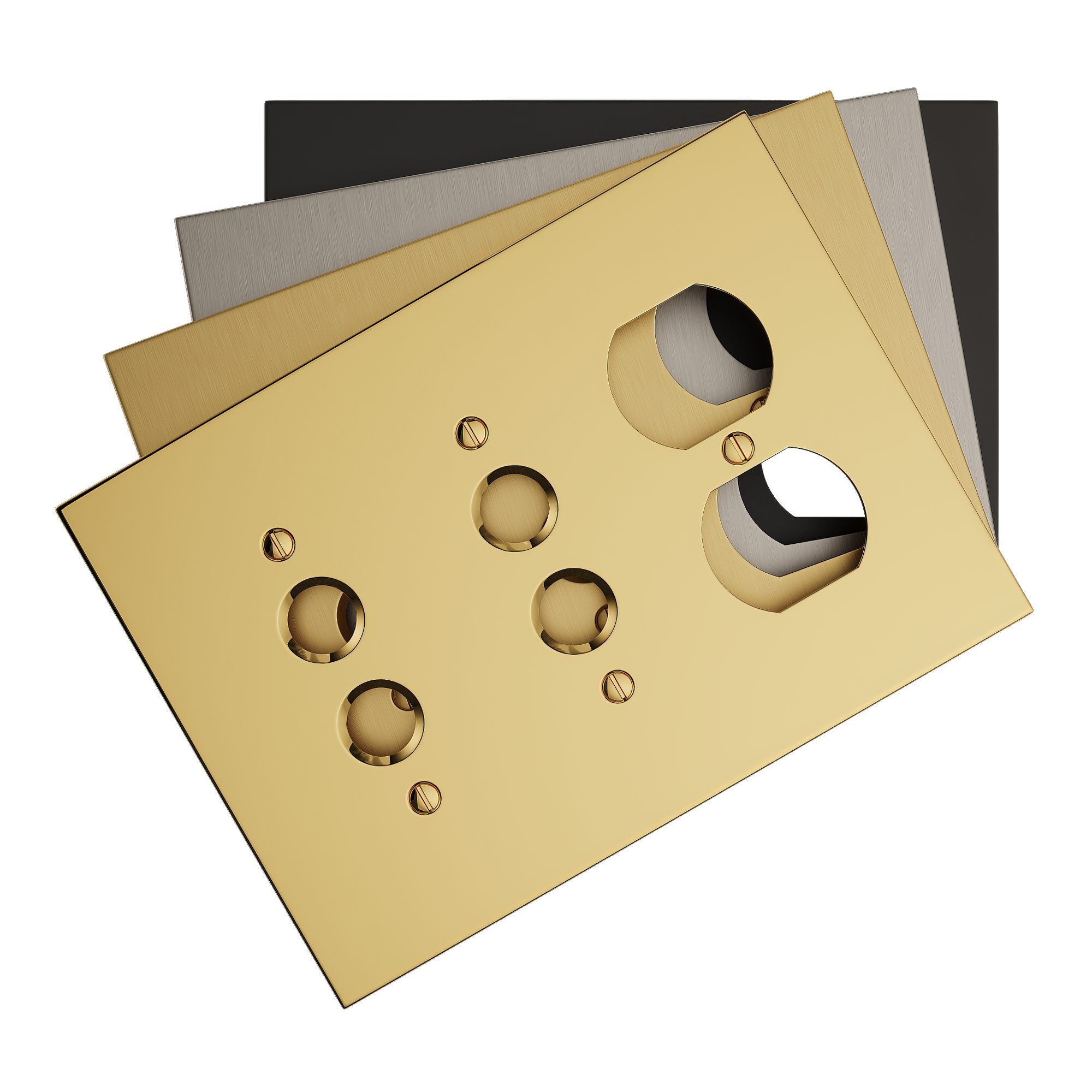 Solid brass Futura Push Button &amp; Outlet Wall Plate – Triple